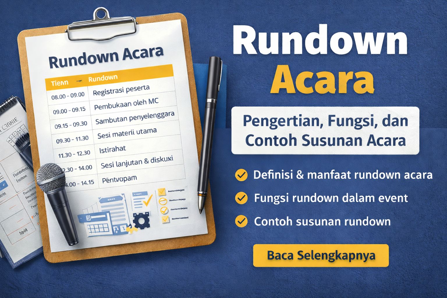 Contoh rundown acara dengan susunan waktu dan alur kegiatan event yang terstruktur dan rapi