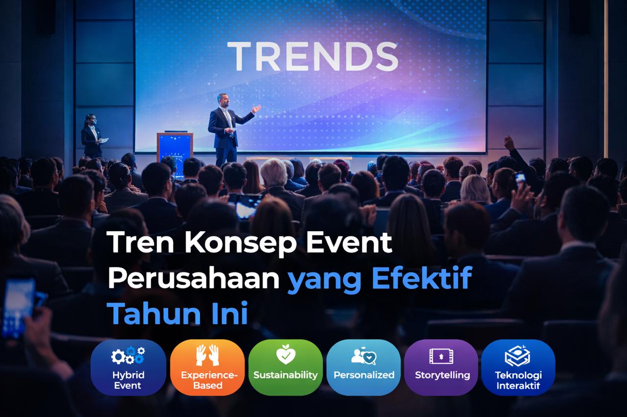 Tren konsep event perusahaan modern dengan konsep profesional dan interaktif