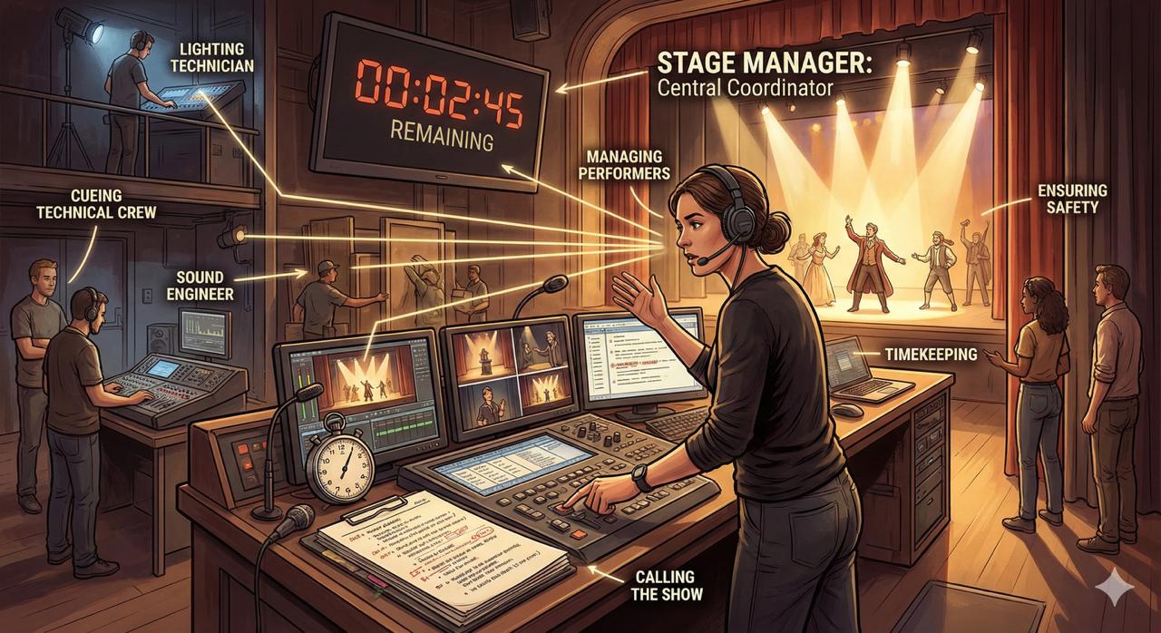 Stage manager mengatur jalannya acara di atas panggung saat event berlangsung